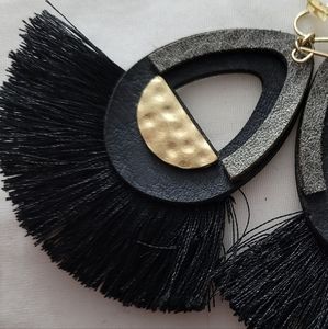 Black Leather Fringe Earrings